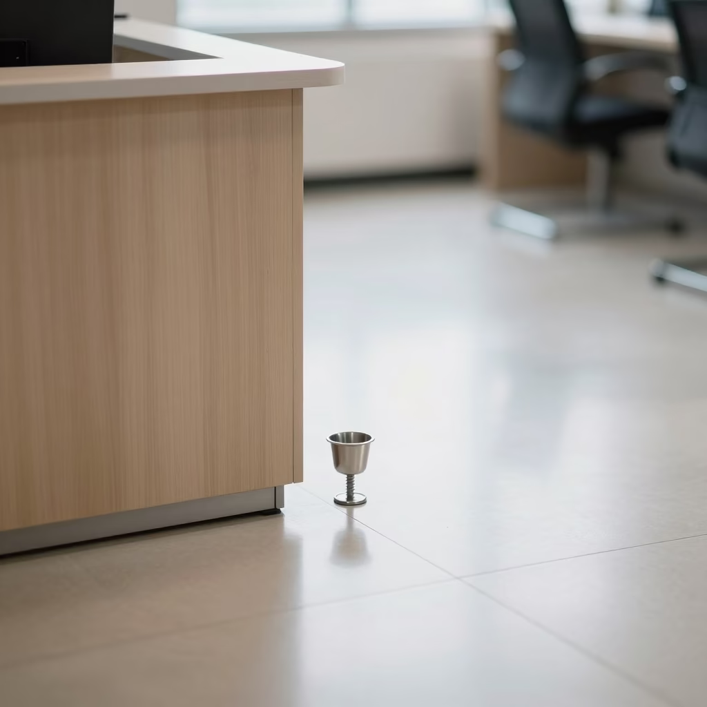 Desk Nameplate Screw Cup Before Office Cycle in at an office reception desk near Adama