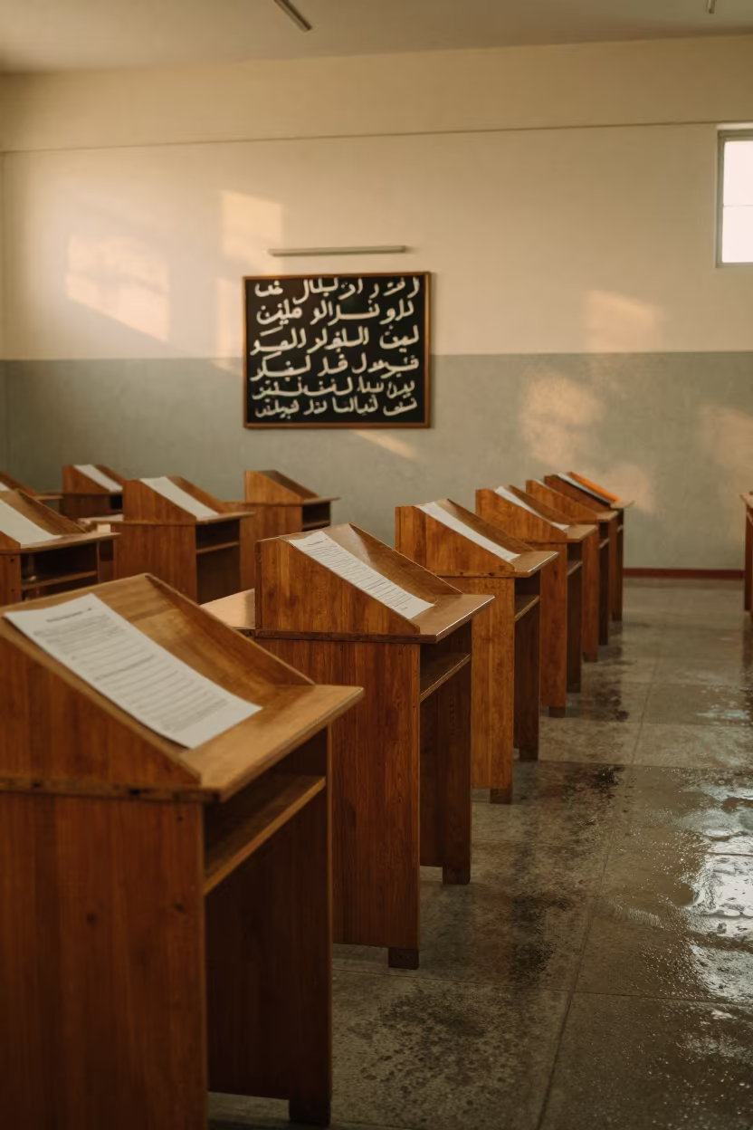 Desouk Polling Station Gymnasium Dawn Setup in inside a polling station gymnasium in Desouk
