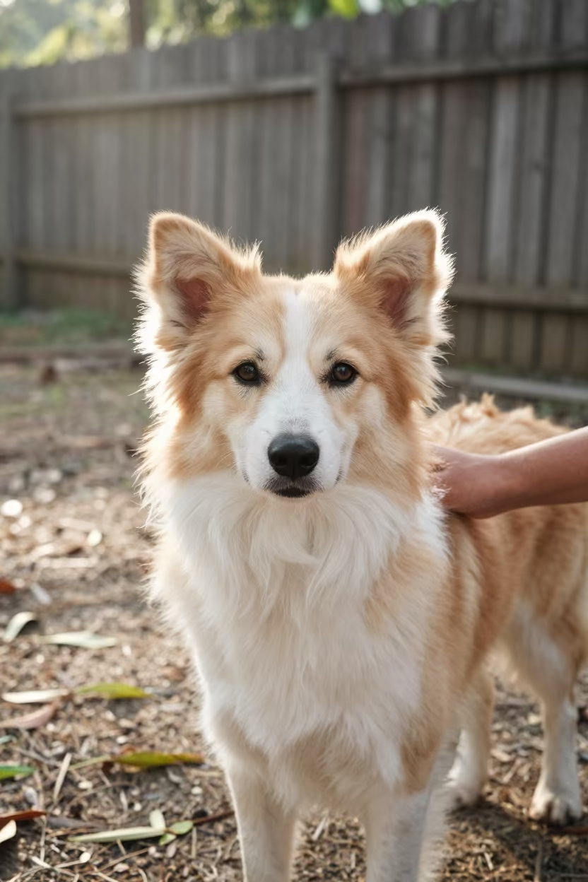 Deutscher Wachtelhund Portrait in Sandakan Garden Light in near a garden edge with soft morning light and an uncluttered background in Sandakan