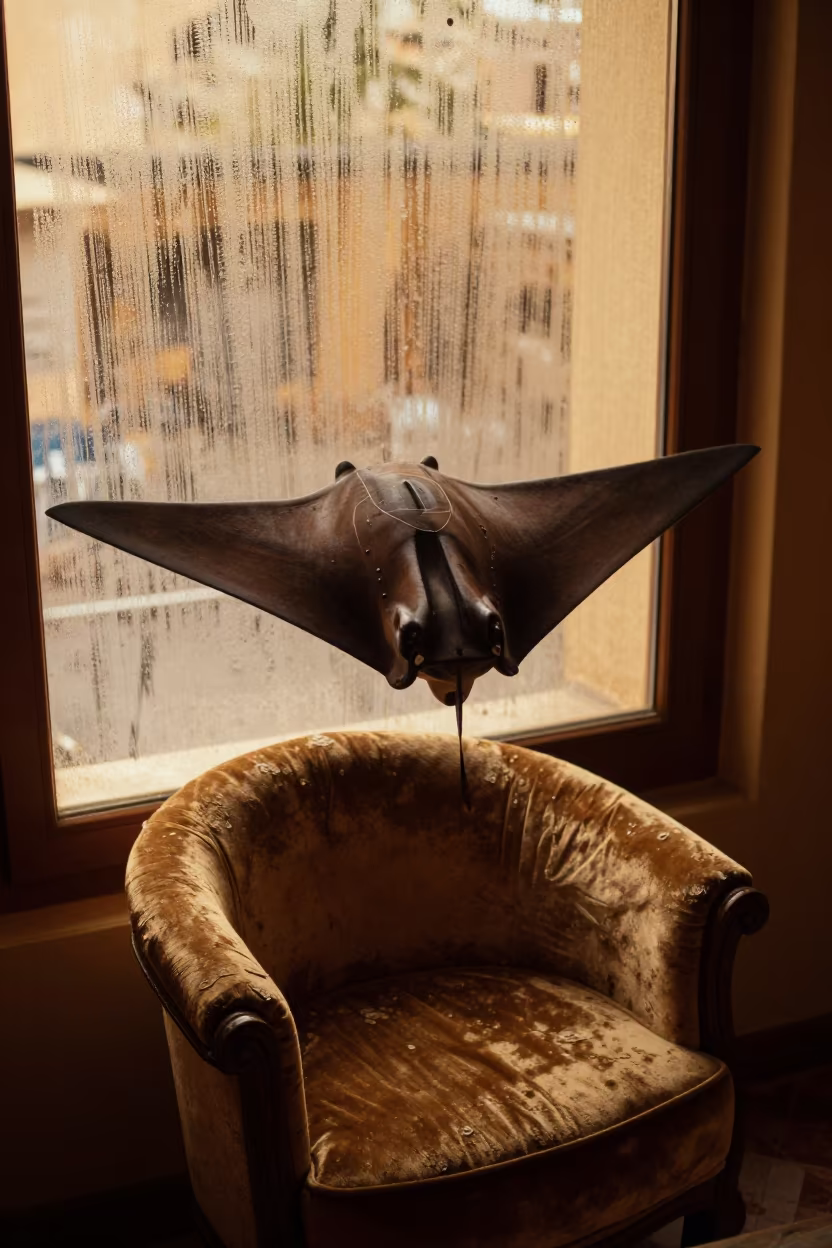 Devil Ray Over Velvet Chair in Cordoba in on a velvet chair in Cordoba