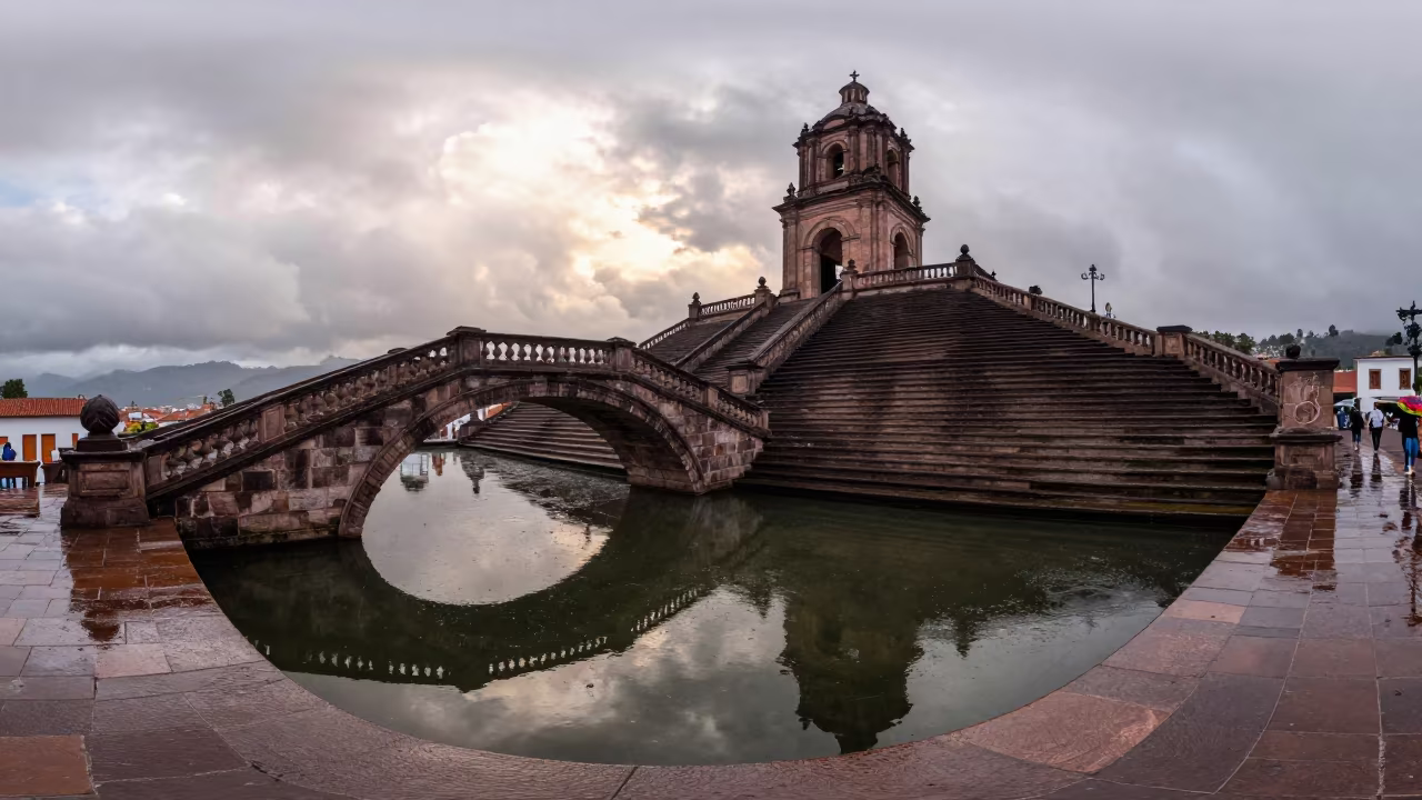 Devil's Bridge Circle Reflection Otavalo Staircase in at the base of a monumental staircase near Otavalo