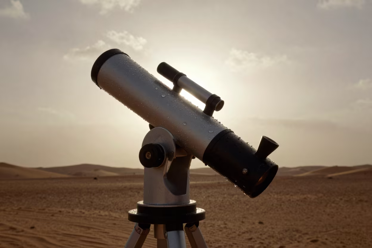 Dew Covered Telescope Mount Sahara Twilight in beside a tidal survey transect in the Sahara