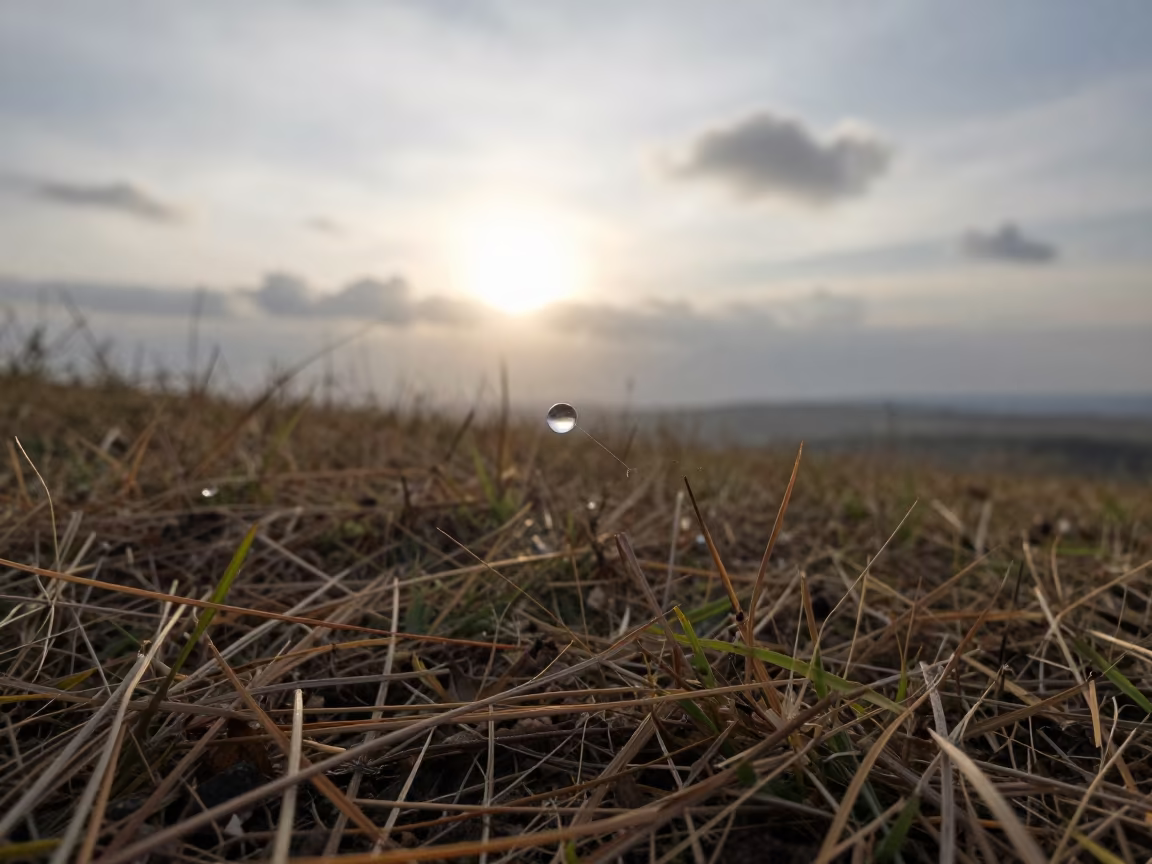Dew Drop on Spider Silk Ridge Morning in on a wind-scoured ridge near Owerri