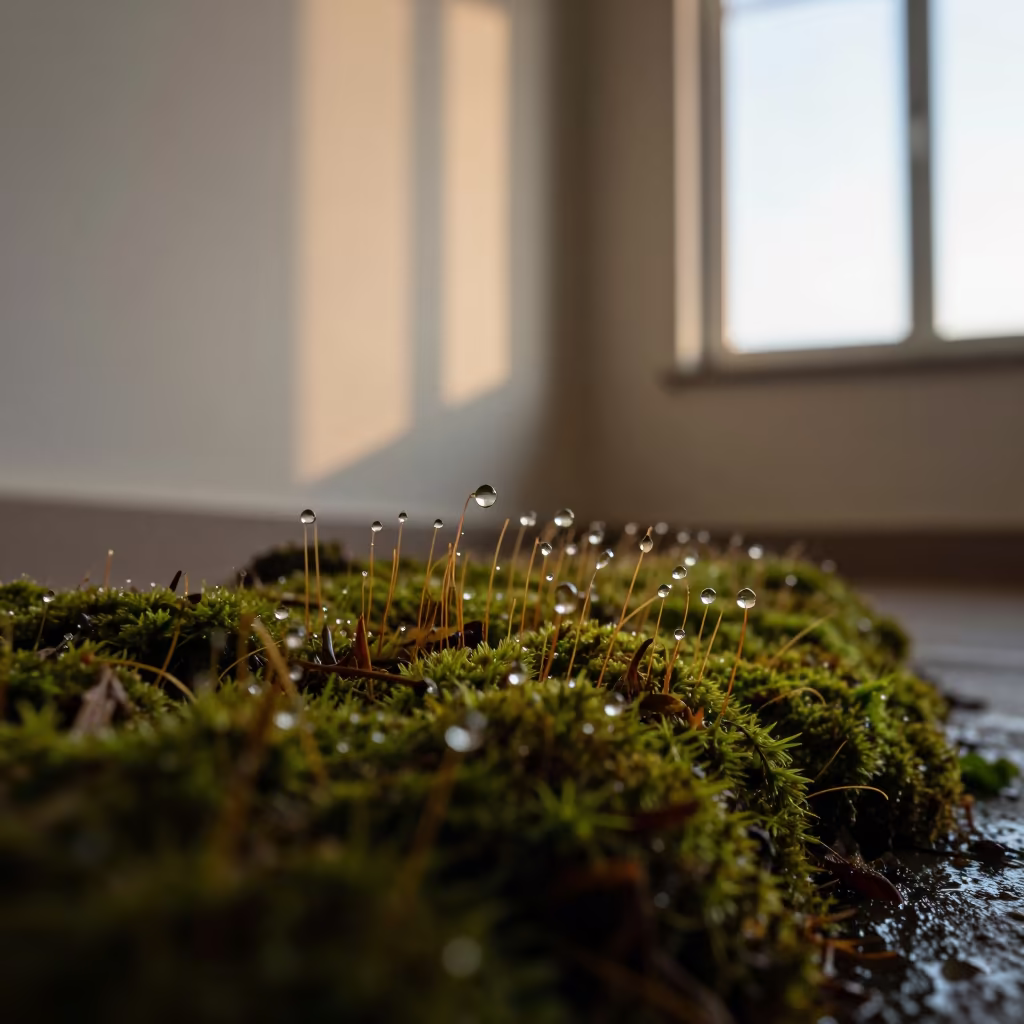 Dew Drops on Moss After Dawn Rain in on dew-soaked moss near Sulaymaniyah
