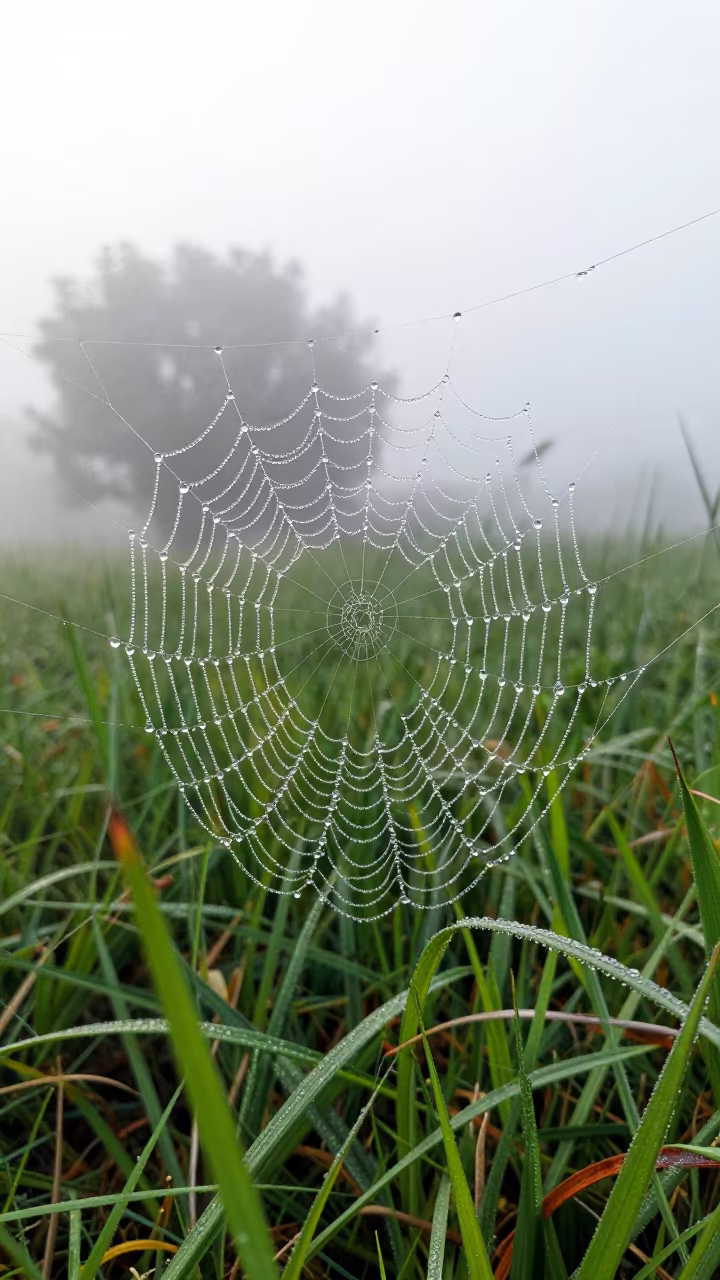 Dew Drops on Spider Web at Dawn Shaanxi in in Shaanxi