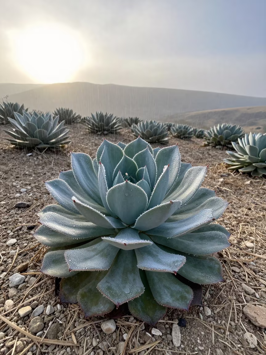 Dew on Echeveria Rosette Near Balıkesir in near Balıkesir