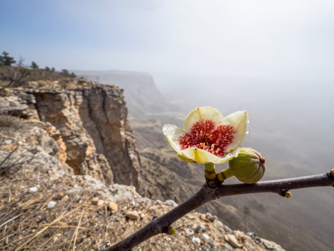 Dew on Fig Blossom Cliff Edge Midsummer in along a salt-sprayed cliff edge in South Dakota