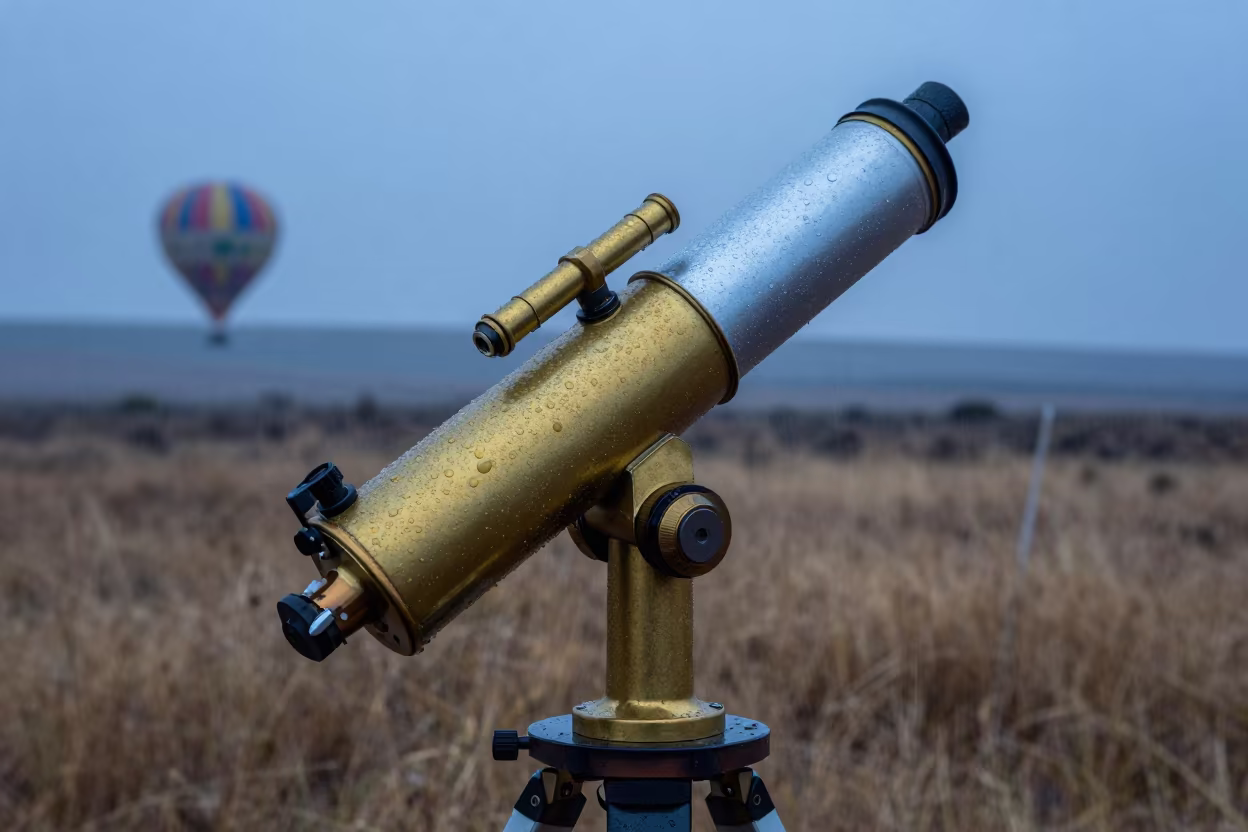 Dew on Telescope Mount in Lesotho Twilight in near a weather balloon launch site in Lesotho