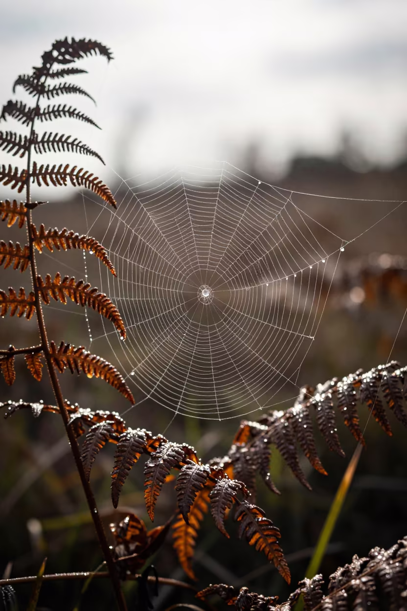 Dew on Spider Silk Ferns Noon Light in along a game trail near Sidi Bel Abbès