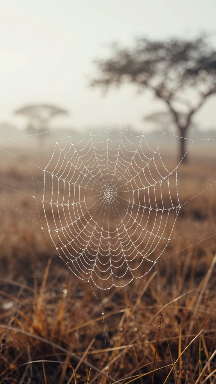 Dew Spangled Spider Web in Khartoum Dawn in near Khartoum