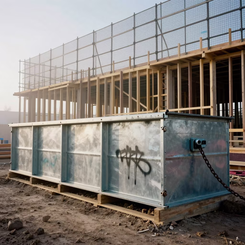 Dewatering Sock Filter Bin Nevada Construction Site in beside a framed building shell in Nevada
