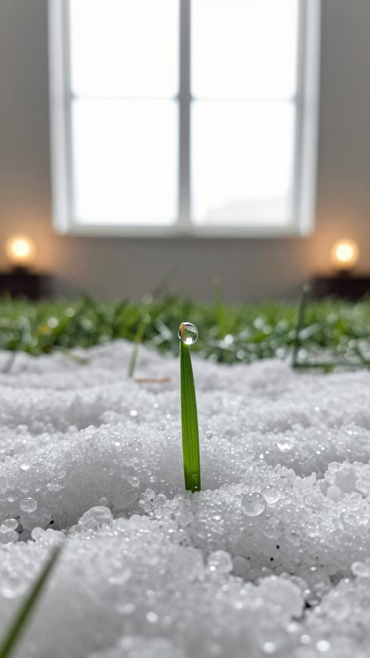 Dewdrop on Grass in Salt Pan Rim in on salt crystals along a pan rim in Dusseldorf