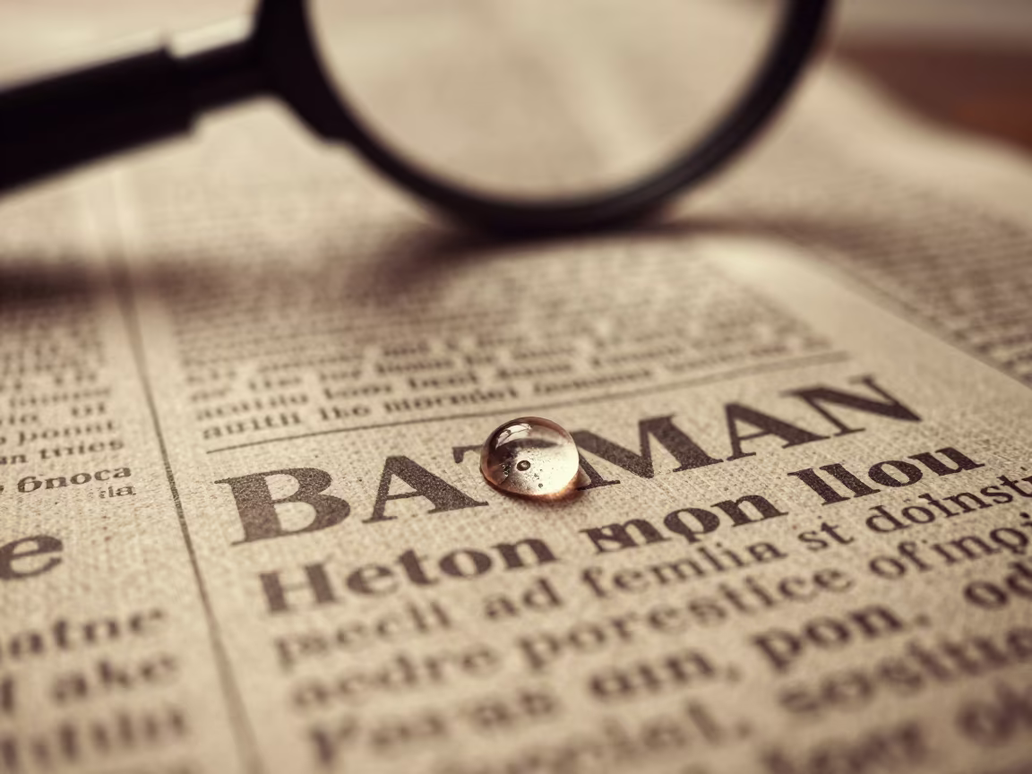 Dewdrop Lens on Batman Newspaper Linen in against woven linen fibers in Batman