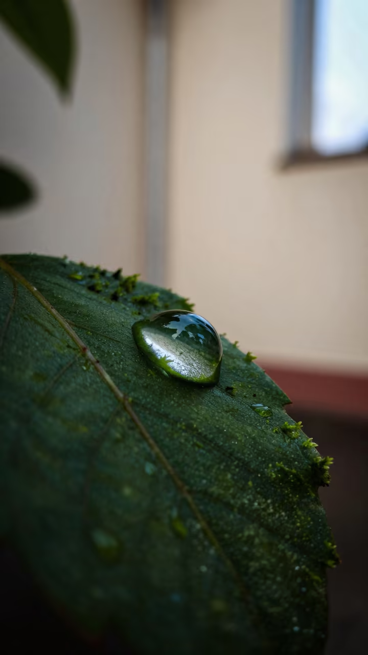 Dewdrop Lens on Moss Leaf Vein Lusaka in on dew-soaked moss in Lusaka