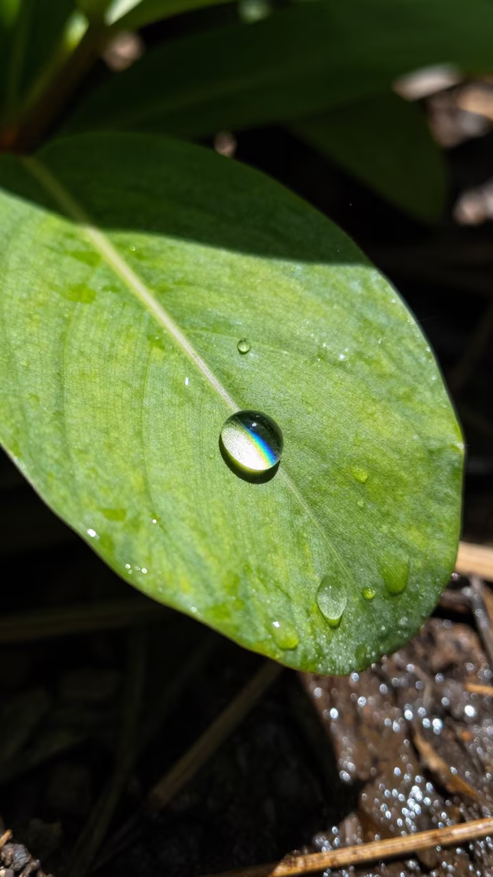 Dewdrop Prism Rainbow on Wet Petal in near Belem