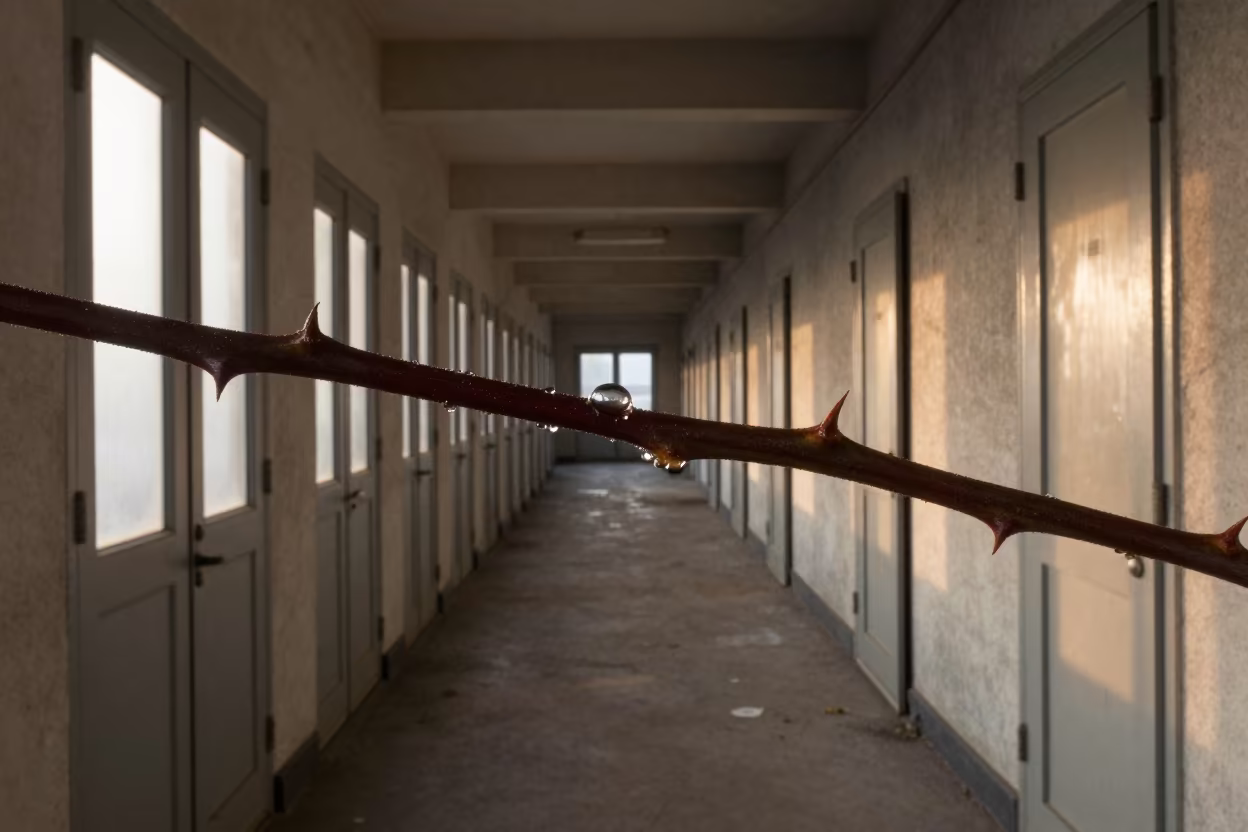 Dewdrop Prism Splits Light on Rose Thorn in inside a restored train terminal near Chinatown, New York