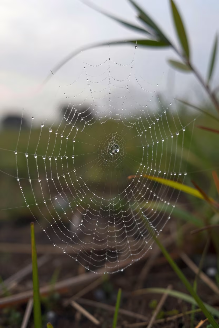 Dewdrop on Spider Web Late Afternoon in near Gualeguaychú