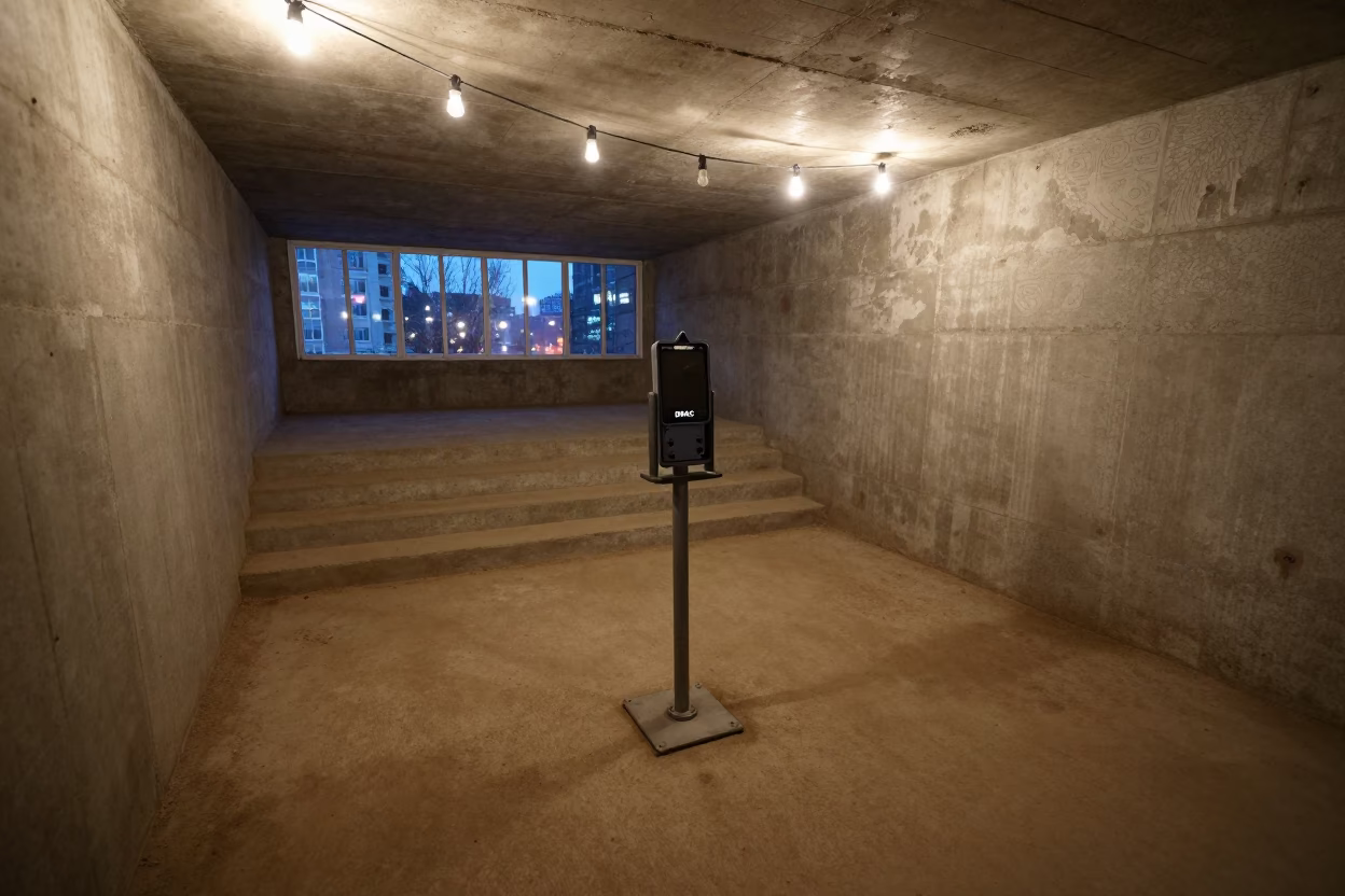 DFAC Clicker Stand in Uzbekistan Bunker Stairwell in inside a bunker stairwell in Uzbekistan