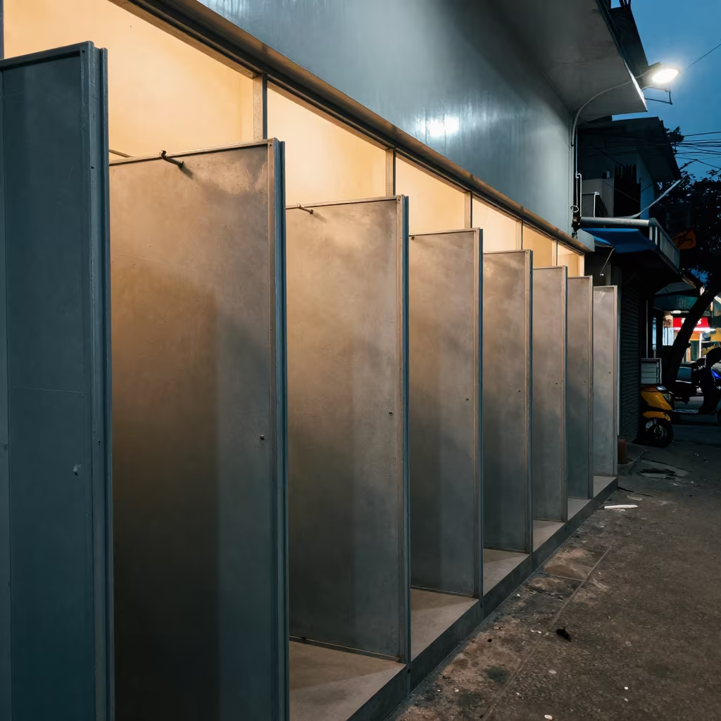Dhaka Fitting Room Cubby Wall at Dusk in inside a fitting room corridor near Dhaka