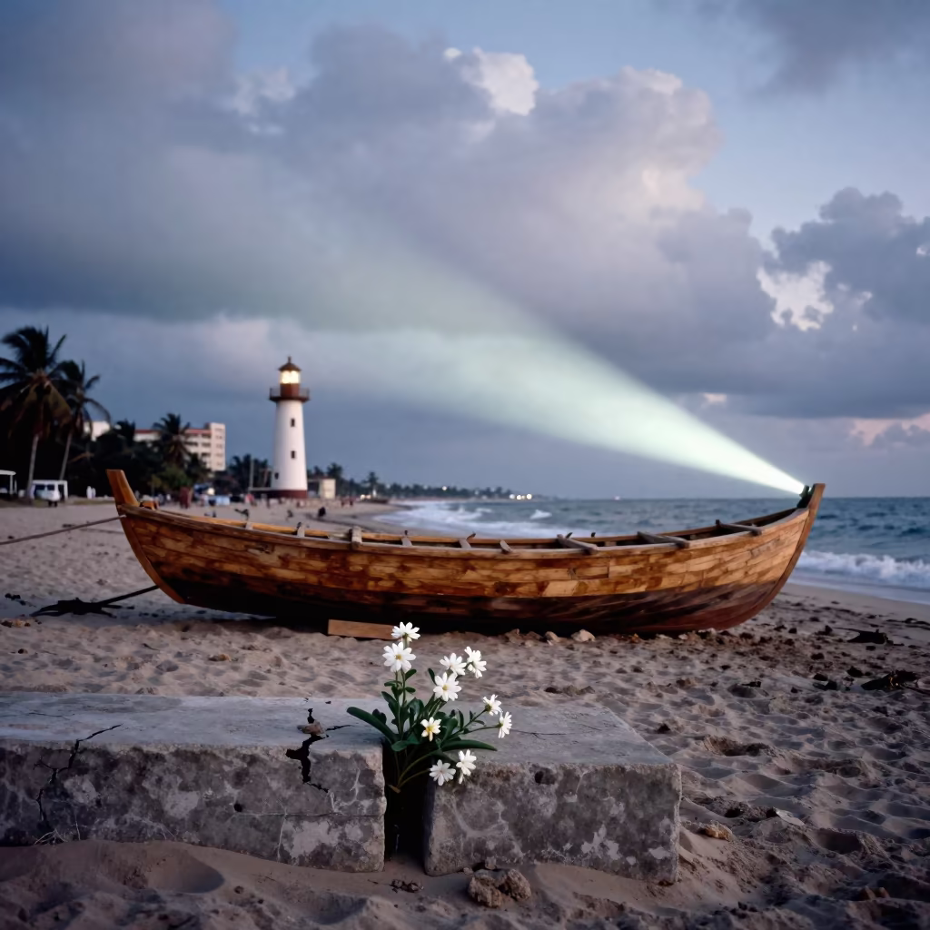 Dhow Under Construction Before Dawn in Havana in across a remote ferry crossing near Vedado, Havana