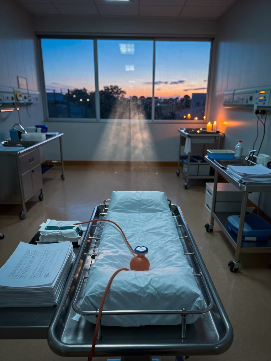 Dialysis Pillow Rack in Blue Hour Clinical Suite in inside an imaging suite in Campo Grande