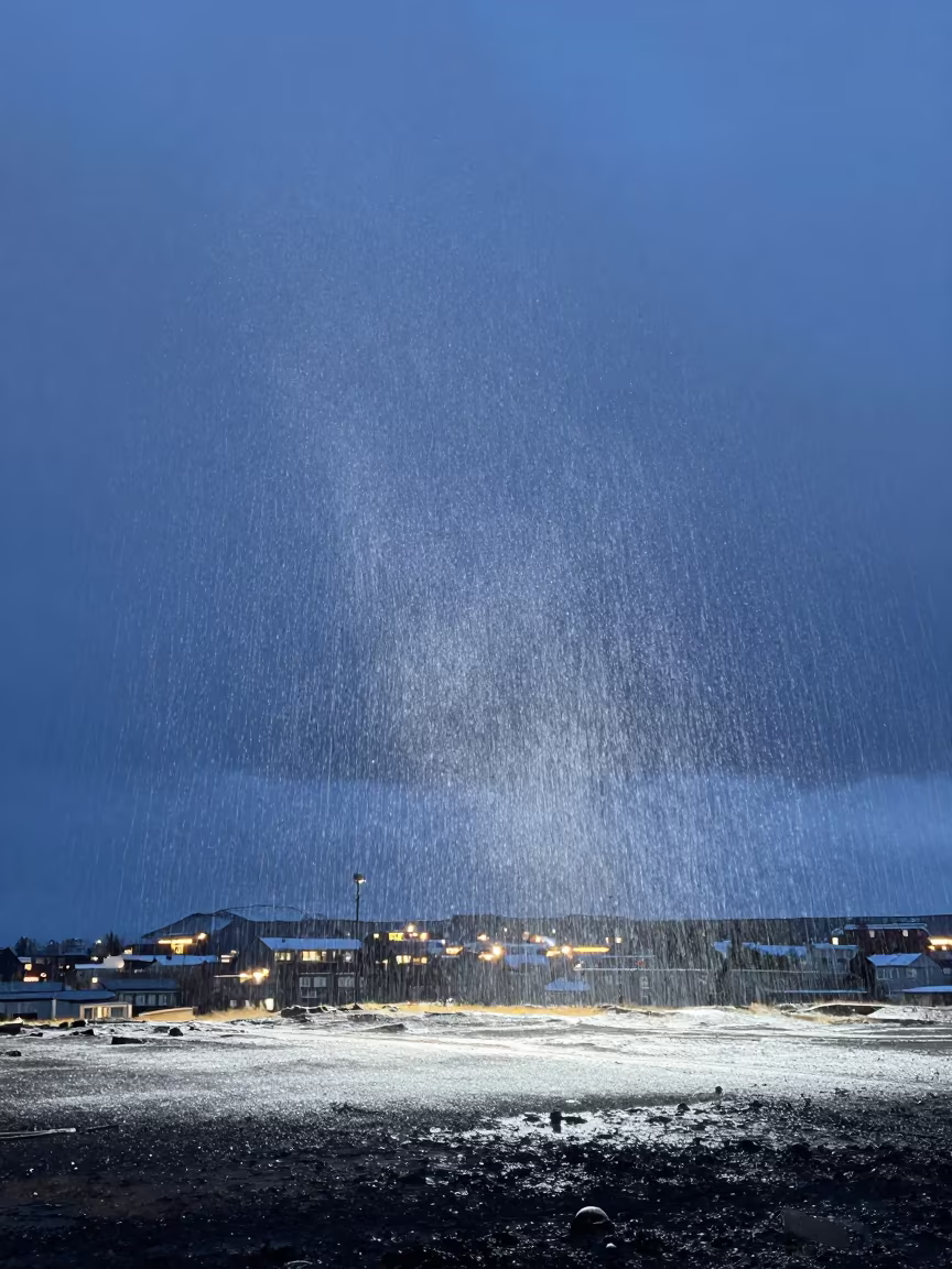 Diamond Dust Glittering Over Stormy Icelandic Plain in across a storm-bright plain near Reykjavik
