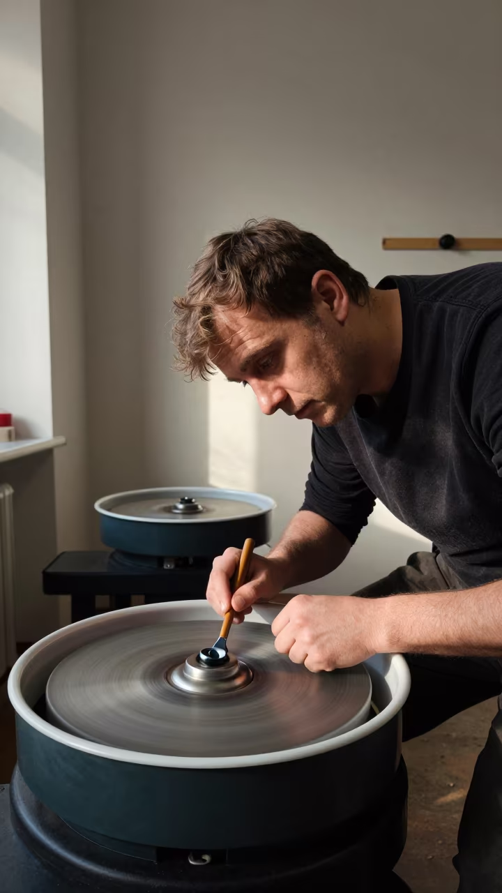 Diamond Polisher Eyes in Płock Rehearsal Room in inside a quiet rehearsal room in Płock