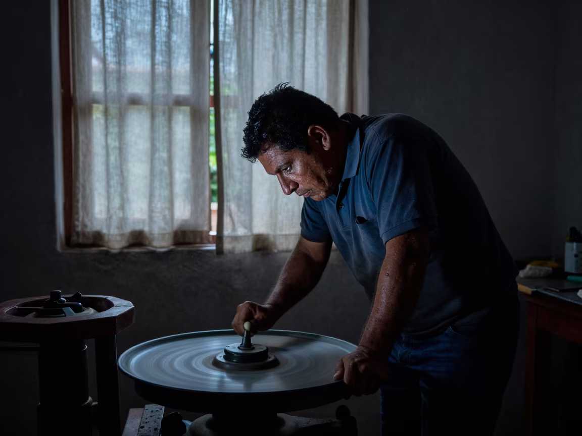 Diamond Polisher Midnight Neon Portrait Chilpancingo in beside a curtain-diffused window in Chilpancingo de los Bravo