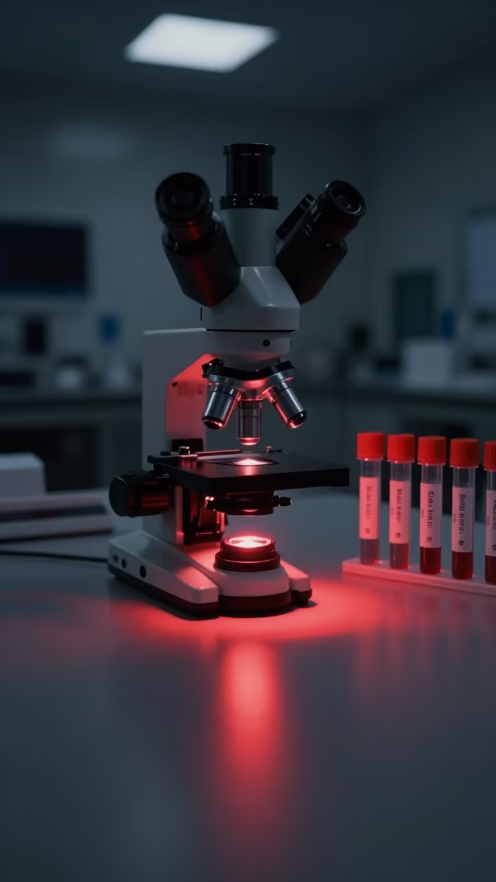 Diatom Slide Under Red Safe Light in Leeds Lab in inside a clean room near Leeds