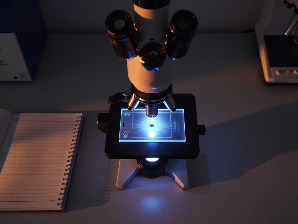 Diatoms on Slide Under Blue Monitor Glow in in a bright laboratory near Ouargla