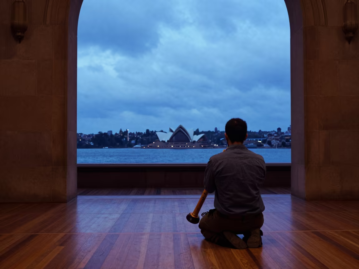 Didgeridoo Player in Sydney Prayer Hall Evening in in a prayer hall in Sydney