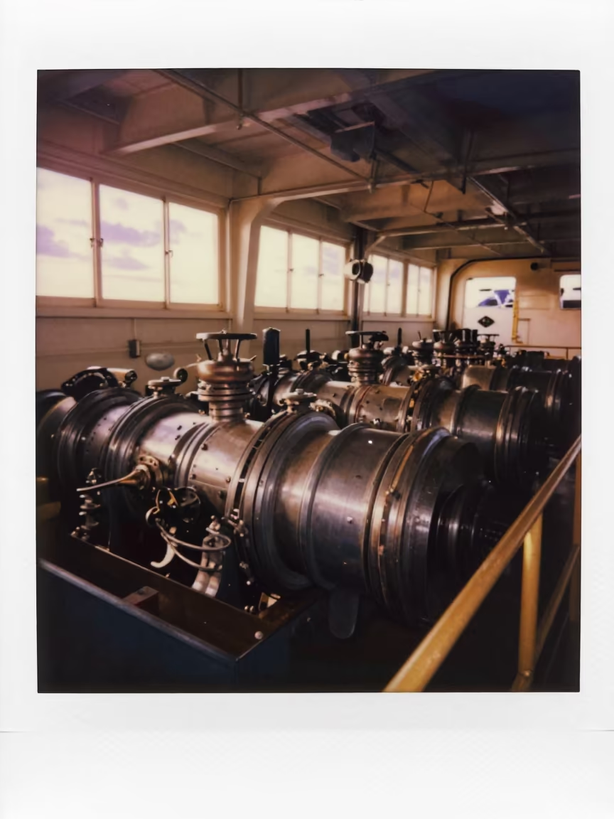 Diesel Engine Room in Evening Light in near Masan