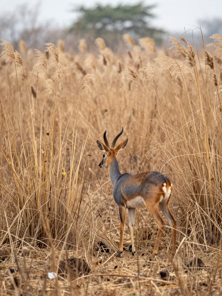 Dik-dik Hiding in Scrubland Near Reed Bed in at the edge of a reed bed near Dongshan, Guangzhou