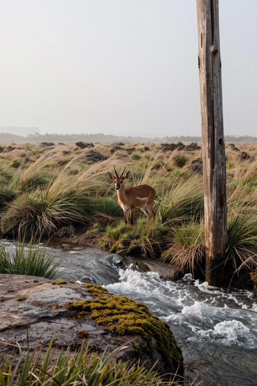 Dik-dik Hiding in Shanghai Scrubland at Dawn in above a glacial stream near Nanjing Road, Shanghai