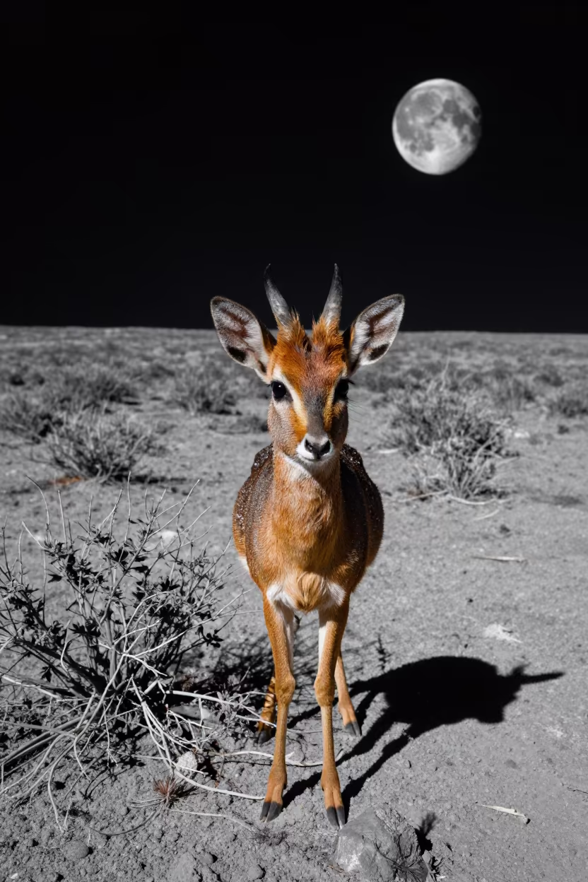 Dik-dik on Moon Ridge at Sunset in on a wind-scoured ridge near Port Elizabeth