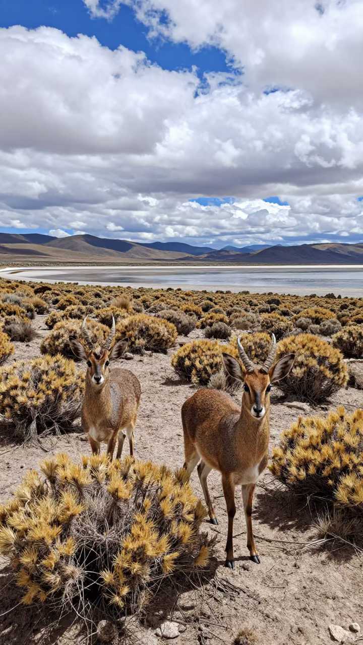 Dik-Dik Pair in Andean Scrubland Tidal Inlet in beside a tidal inlet in the Andes