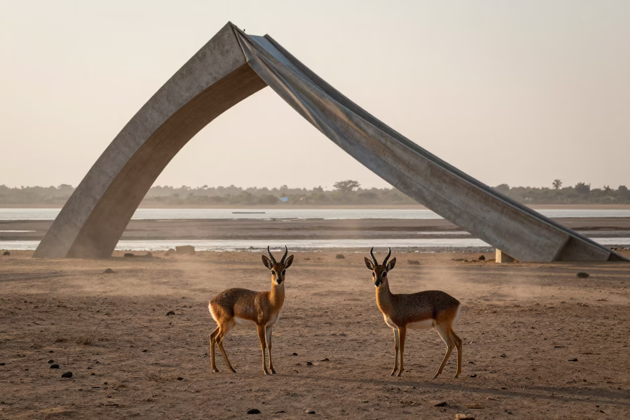 Dik-Dik Pair Metal Fabric Sunrise in beside a tidal inlet near Mbuji-Mayi