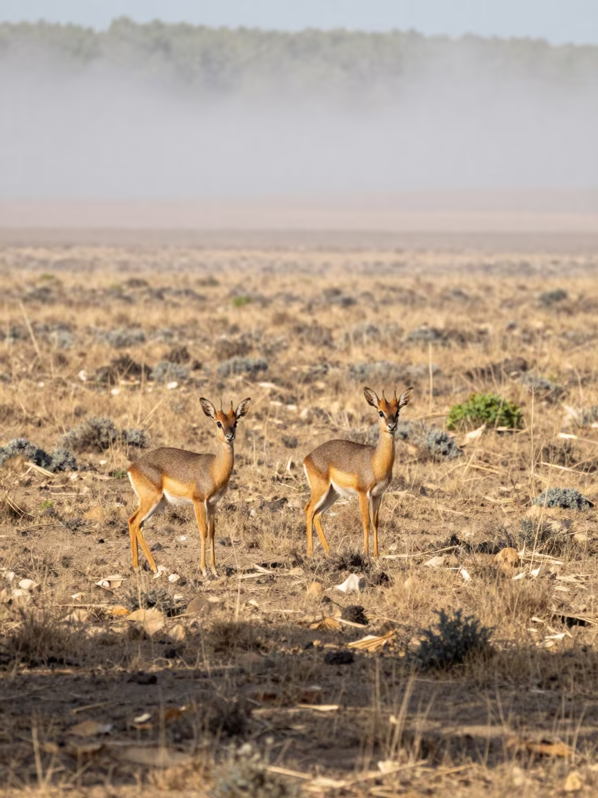Dik-Dik Pair in Serbian Scrubland Noon Mist in on a wind-scoured ridge in Serbia