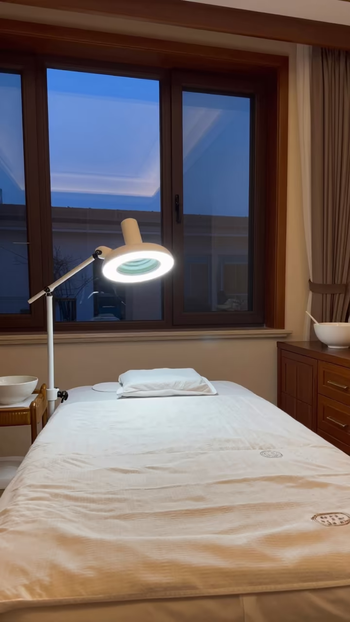 Dim Evening Skincare Room Suzhou Lamp in inside a skincare treatment room in Suzhou