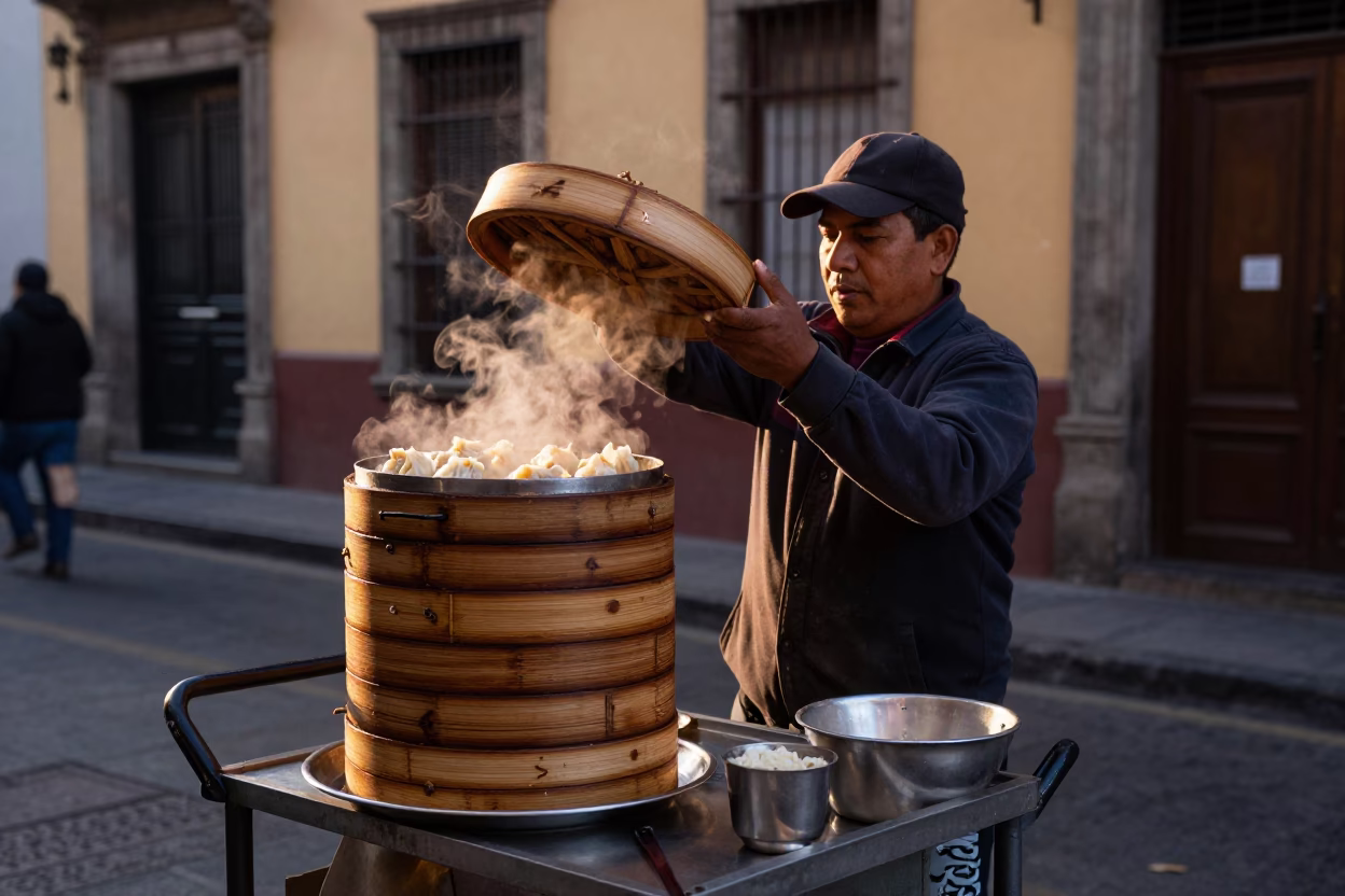 Dim Sum at Copper-toned Light Before Dusk in Mexico City in in Mexico City, Mexico