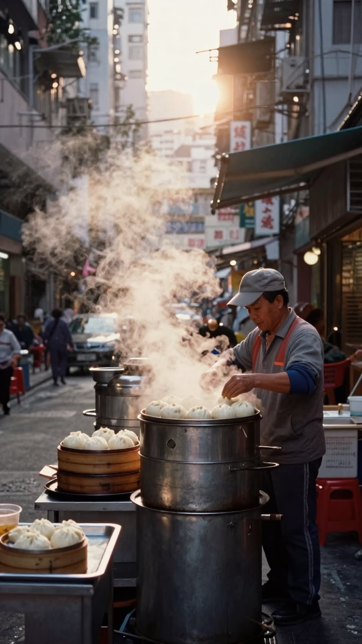Dim Sum in Hong Kong at First Light Of Dawn in in Hong Kong, Hong Kong