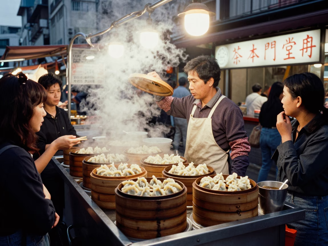 Dim Sum in Kaohsiung at As City Lights Begin To Glow in in Kaohsiung, Taiwan