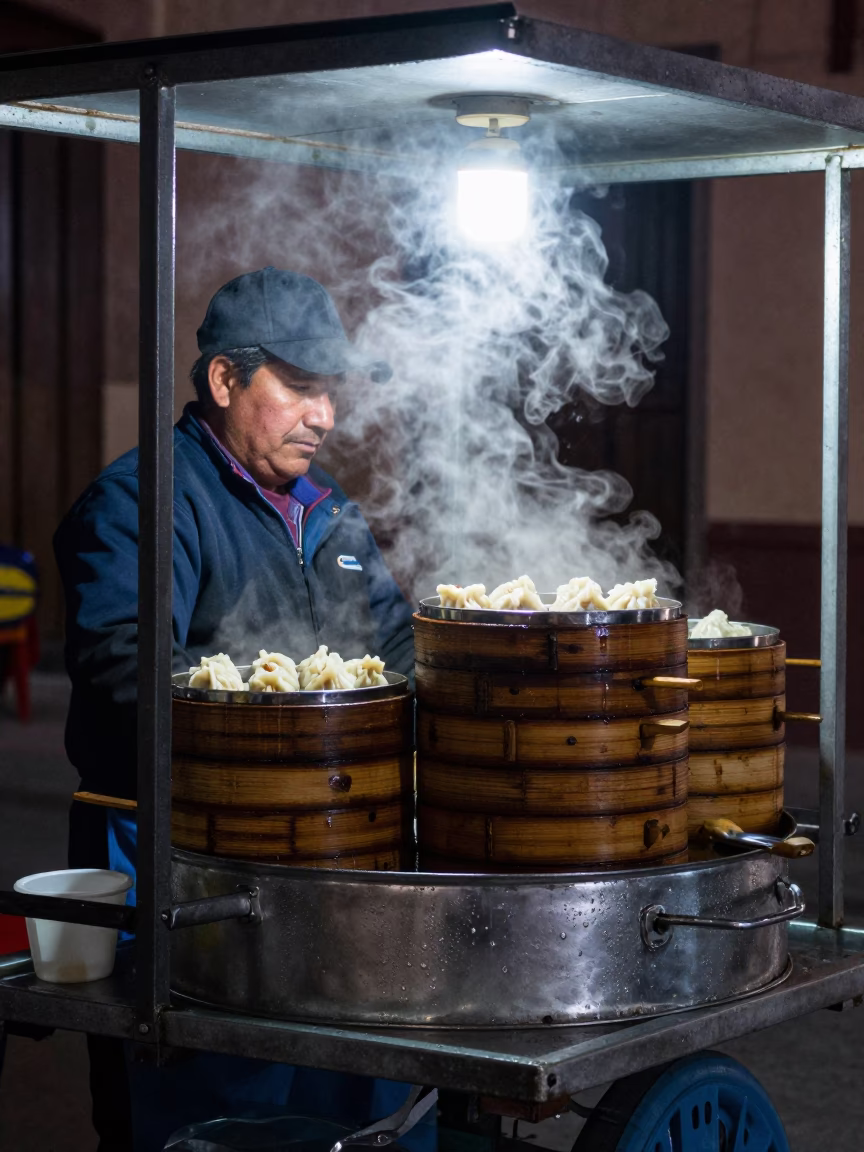 Dim Sum in La Paz at Late At Night Light in in La Paz, Bolivia