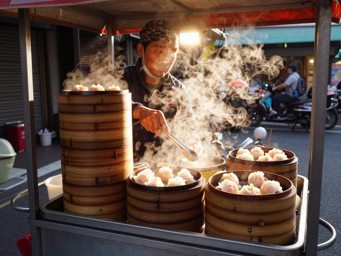 Dim Sum in Taipei at Honeyed Evening Light in in Taipei, Taiwan