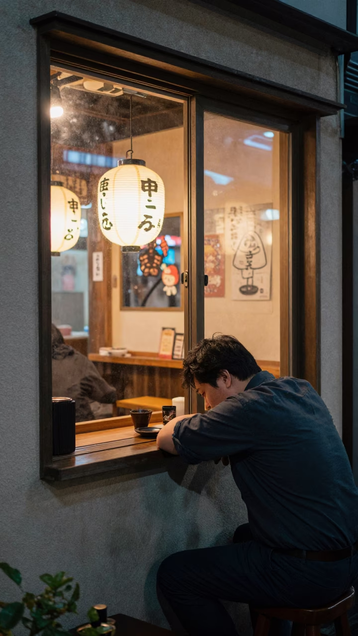Diner after dark in Fukuoka in in Fukuoka, Japan