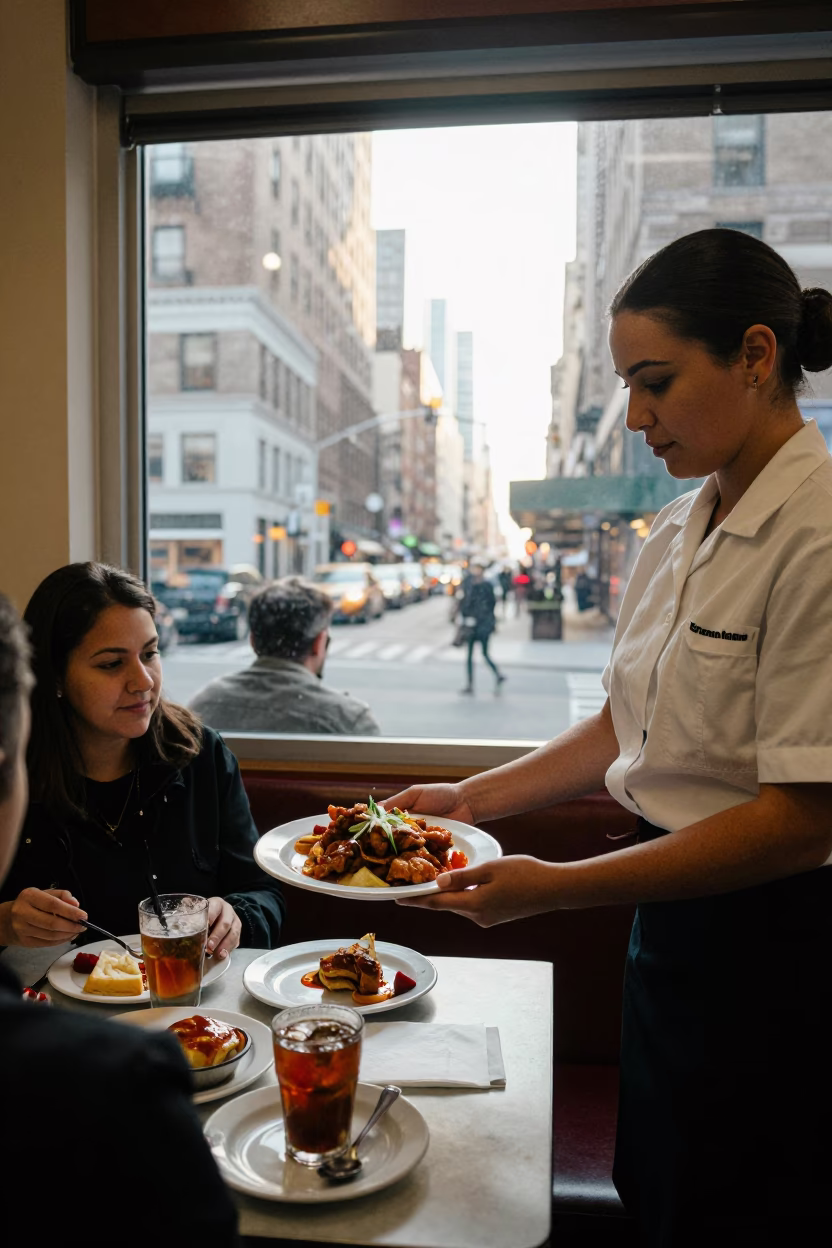 Diner Breakfast in New York at As First Light Reaches The Scene in in New York, New York, United States