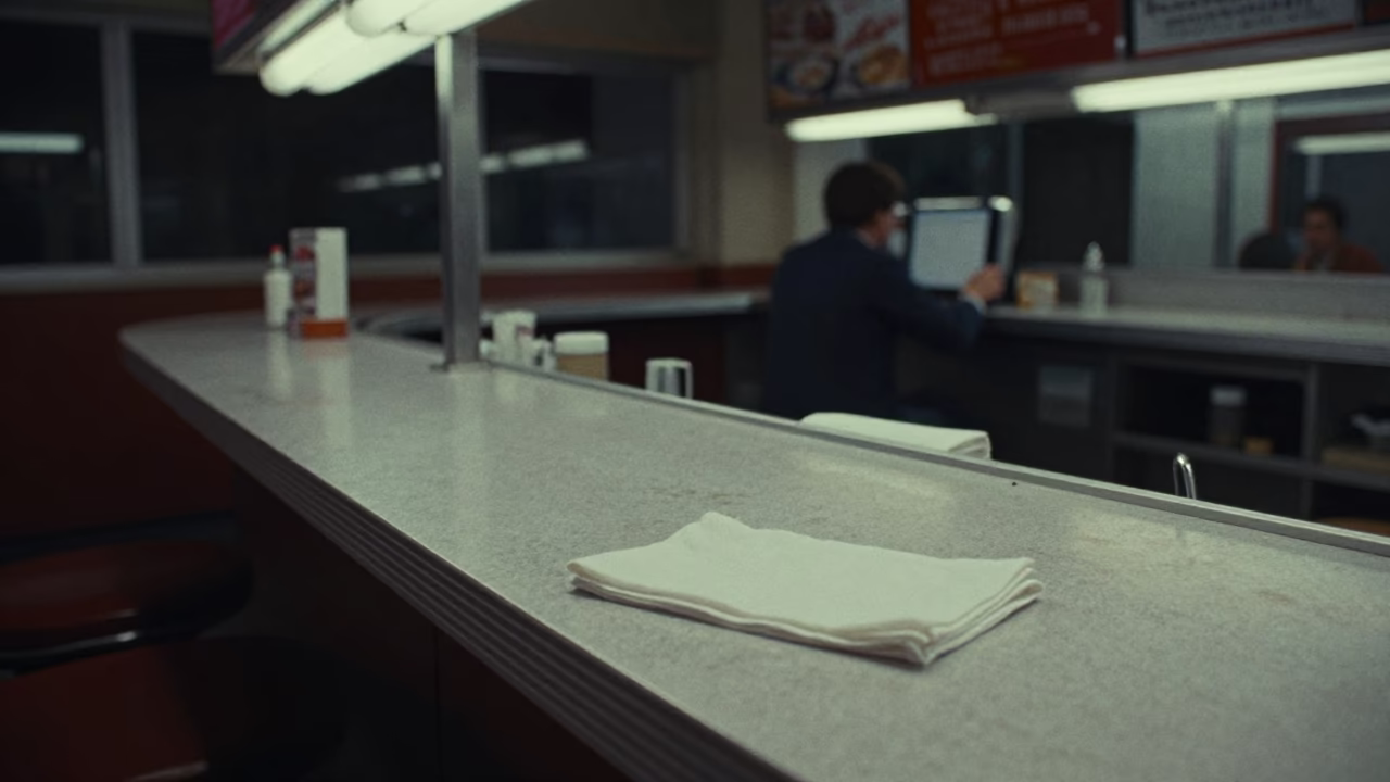 Diner Counter in New York at Late At Night Light in in New York, New York, United States