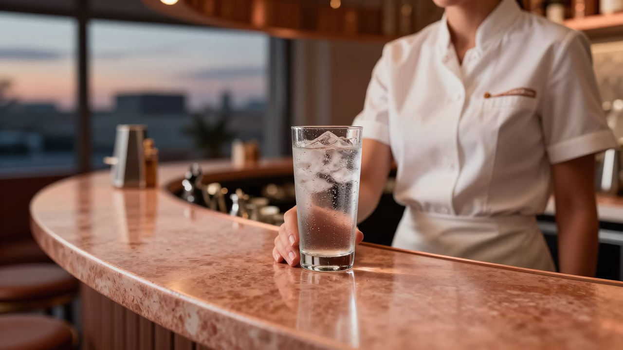 Diner Counter in Toronto at Copper-toned Light Before Dusk in in Toronto, Ontario, Canada