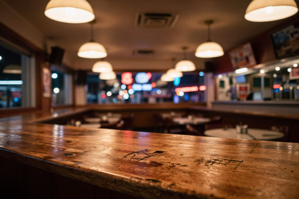 Diner Interior in Nashville at As City Lights Begin To Glow in in Nashville, Tennessee, United States