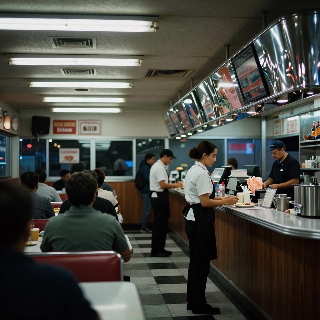 Diner Interior in San Diego at Late At Night Light in in San Diego, California, United States